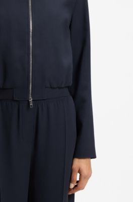 Regular-fit zip-up jacket in crepe fabric, Dark Blue