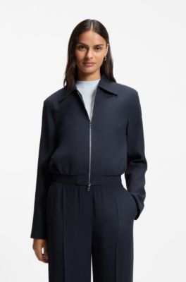 Regular-fit zip-up jacket in crepe fabric, Dark Blue
