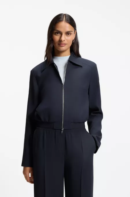 Regular-fit zip-up jacket in crepe fabric