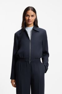 Regular-fit zip-up jacket in crepe fabric, Dark Blue