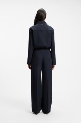 Regular-fit zip-up jacket in crepe fabric, Dark Blue