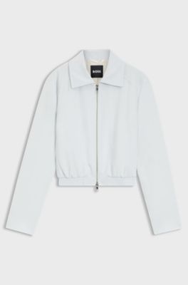 Regular-fit zip-up jacket in crepe fabric, Light Blue