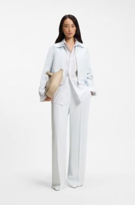 Regular-fit zip-up jacket in crepe fabric, Light Blue