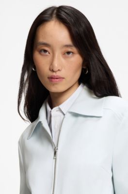 Regular-fit zip-up jacket in crepe fabric, Light Blue