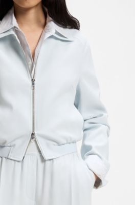 Regular-fit zip-up jacket in crepe fabric, Light Blue