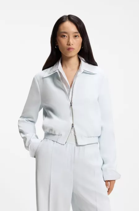Regular-fit zip-up jacket in crepe fabric
