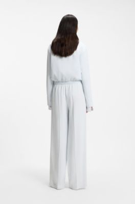 Regular-fit zip-up jacket in crepe fabric, Light Blue