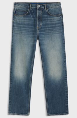 Jeans baggy fit in denim blu a filo irregolare, Blu scuro