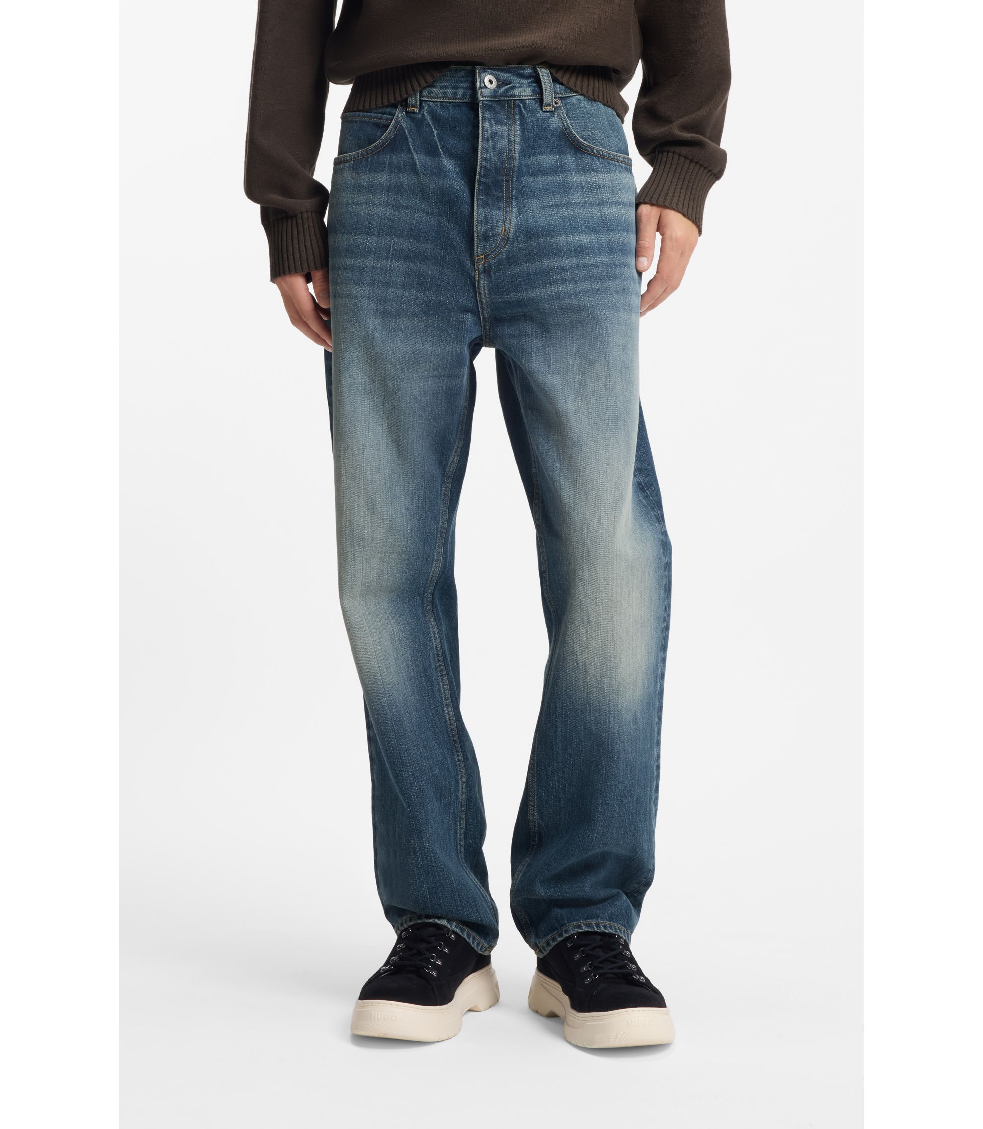 Baggy-Fit Jeans aus blauem Slub-Denim
