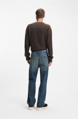 Jeans baggy fit in denim blu a filo irregolare, Blu scuro
