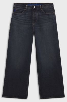 Jean Baggy en denim bleu d&eacute;lav&eacute; vintage, Bleu fonc&eacute;