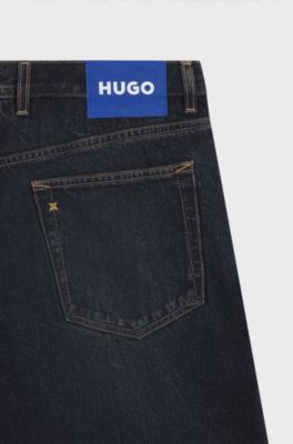Baggy-fit jeans in blue vintage-wash denim, Dark Blue