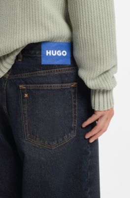 Baggy-fit jeans in blue vintage-wash denim, Dark Blue