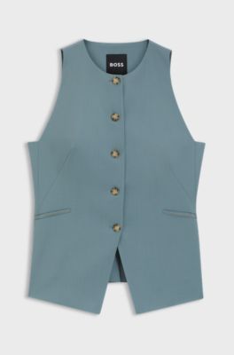 Slim-fit waistcoat in virgin wool, Blue