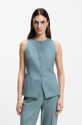 Gilet slim fit in lana vergine, Blu