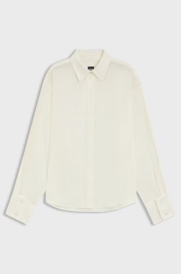 Relaxed-fit blouse in sand-washed silk, Natural
