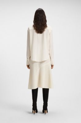 Relaxed-fit blouse in sand-washed silk, Natural