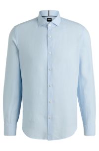 Casual-fit shirt in linen with spread collar, Light Blue