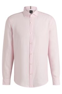 Casual-fit shirt in linen with spread collar, light pink