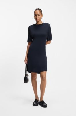 Jersey dress with rear drape detail, Dark Blue