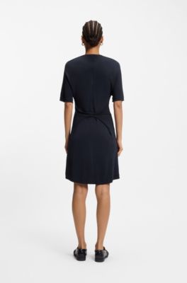 Vestito in jersey con dettaglio drappeggiato sul retro, Blu scuro