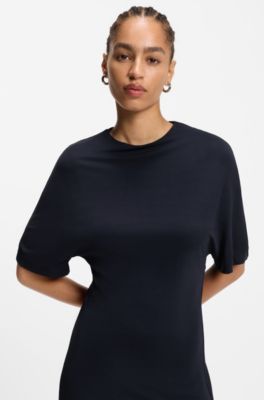 Jersey dress with rear drape detail, Dark Blue