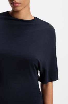 Jersey dress with rear drape detail, Dark Blue
