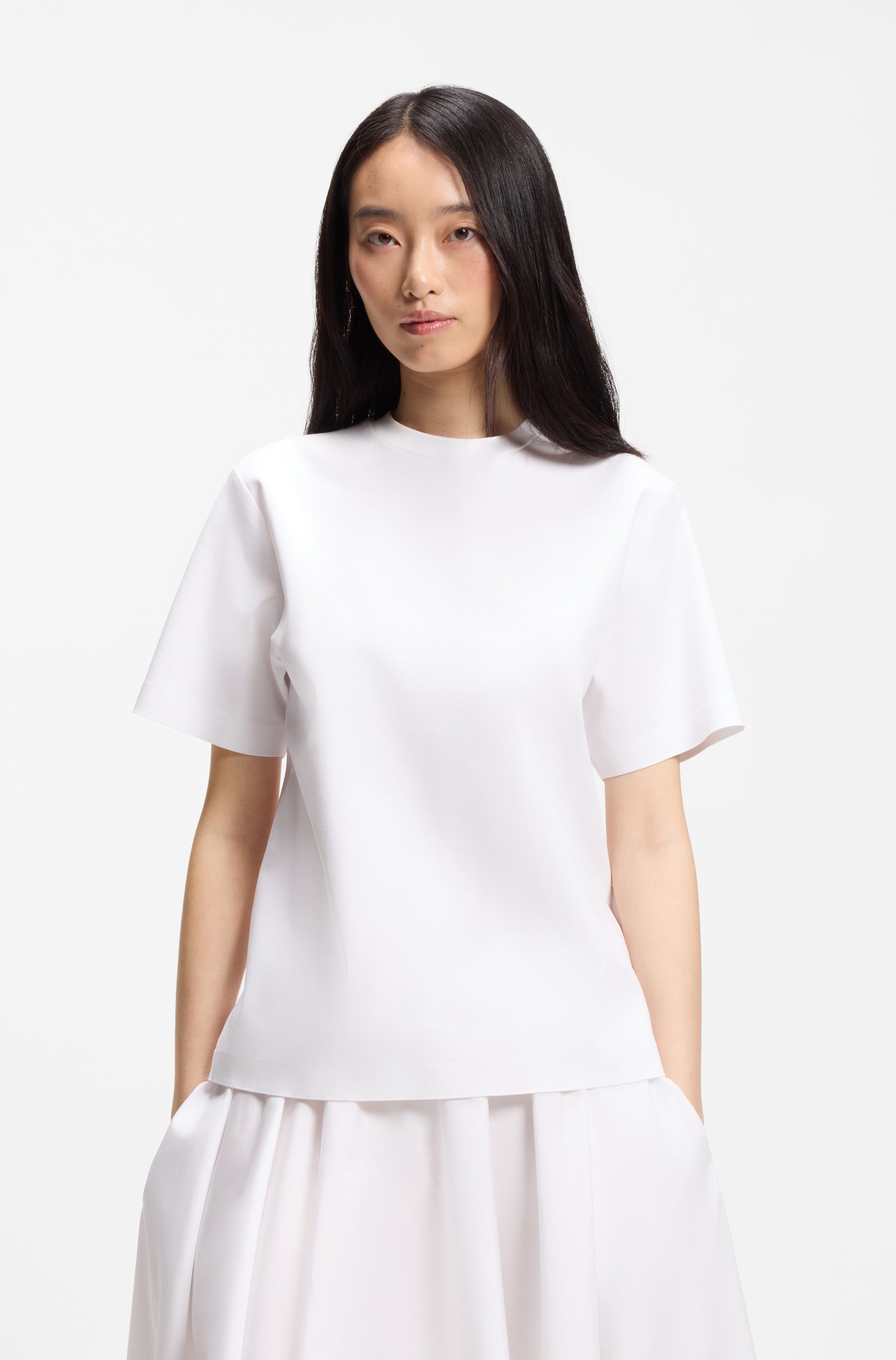 Boss Relaxed-fit T-shirt in mercerised cotton dam