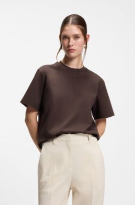 Relaxed-fit T-shirt in mercerised cotton, Dark Brown