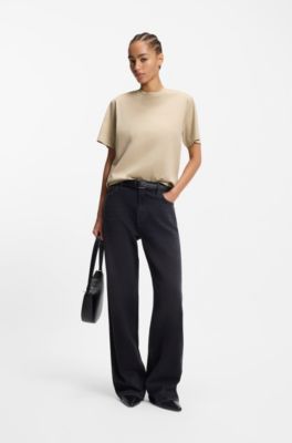 T-shirt Relaxed en coton merceris&eacute;, Beige clair