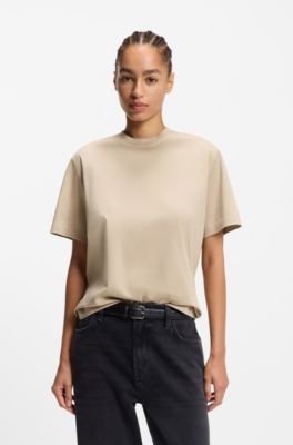 Relaxed-fit T-shirt in mercerised cotton, Light Beige