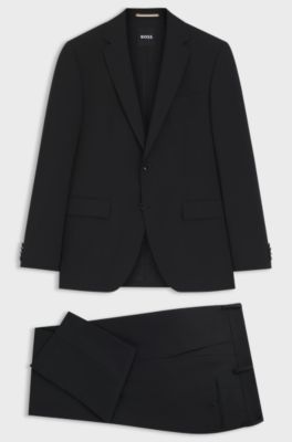 Two-piece regular-fit suit in stretch wool, Black