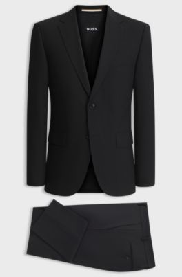Two-piece regular-fit suit in stretch wool, Black