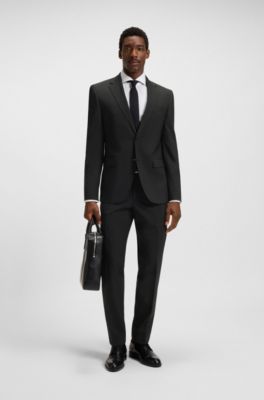 Regular-fit suit in stretch virgin wool, Black