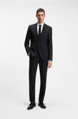 Two-piece regular-fit suit in stretch wool, Black