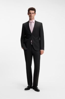 Zweiteiliger Regular-Fit Anzug aus Stretch-Wolle, Schwarz