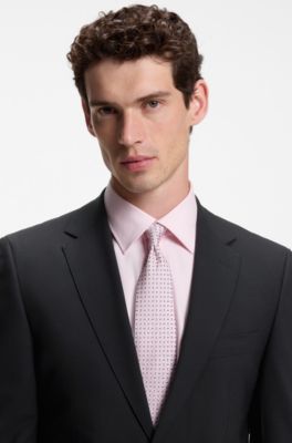 Two-piece regular-fit suit in stretch wool, Black