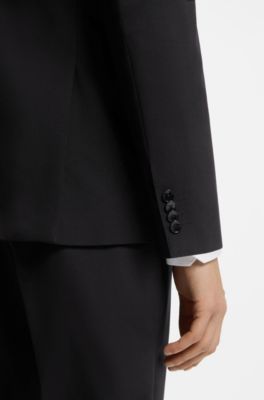 Two-piece regular-fit suit in stretch wool, Black
