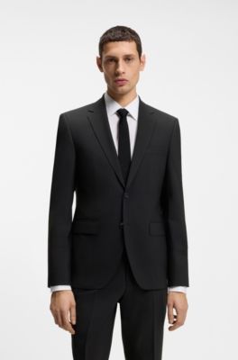 Two-piece regular-fit suit in stretch wool, Black