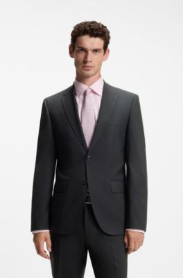 Two-piece regular-fit suit in stretch wool, Black