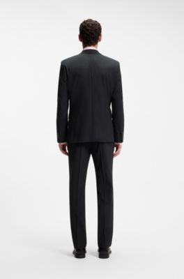 Two-piece regular-fit suit in stretch wool, Black