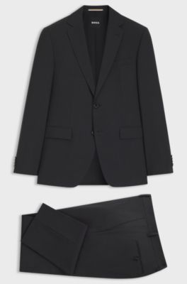 Two-piece regular-fit suit in stretch wool, Dark Grey