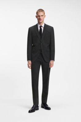 Two-piece regular-fit suit in stretch wool, Dark Grey