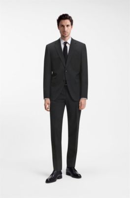 Two-piece regular-fit suit in stretch wool, Dark Grey