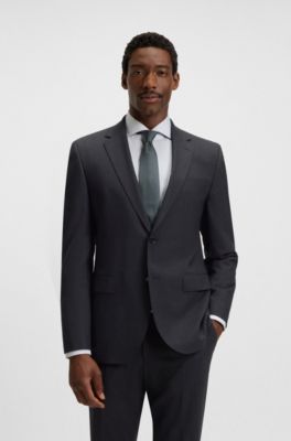 Regular-fit suit in stretch virgin wool, Dark Grey