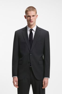 Two-piece regular-fit suit in stretch wool, Dark Grey