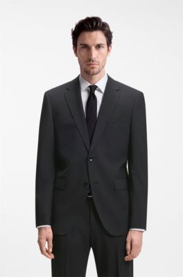 Two-piece regular-fit suit in stretch wool, Dark Grey