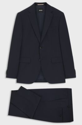 Two-piece regular-fit suit in stretch wool, Dark Blue