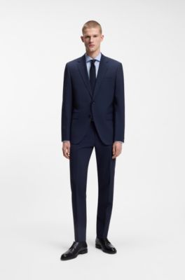 Regular-fit suit in stretch virgin wool, Dark Blue