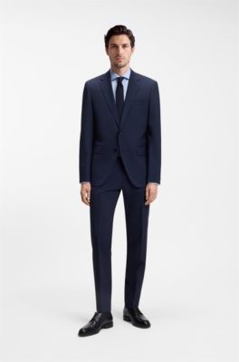 Two-piece regular-fit suit in stretch wool, Dark Blue